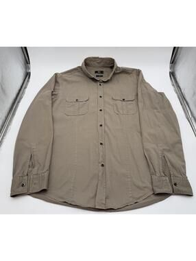 BOSS Hugo Boss Slim‎ Fit Button Up Shirt Mens L Khaki Taupe Long Sleeve